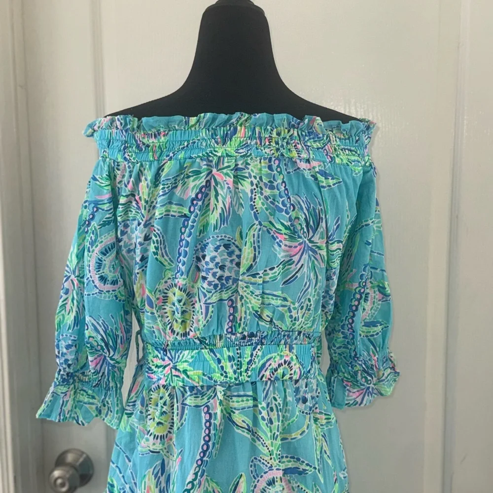 Lilly Pulitzer Sz XS Louisa off the shoulder Dress Turtle Season - Picture 10 of 15
